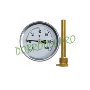 Термометр механический биметаллический ф63 мм, 0-120°С с погружной гильзой G1/2" НР